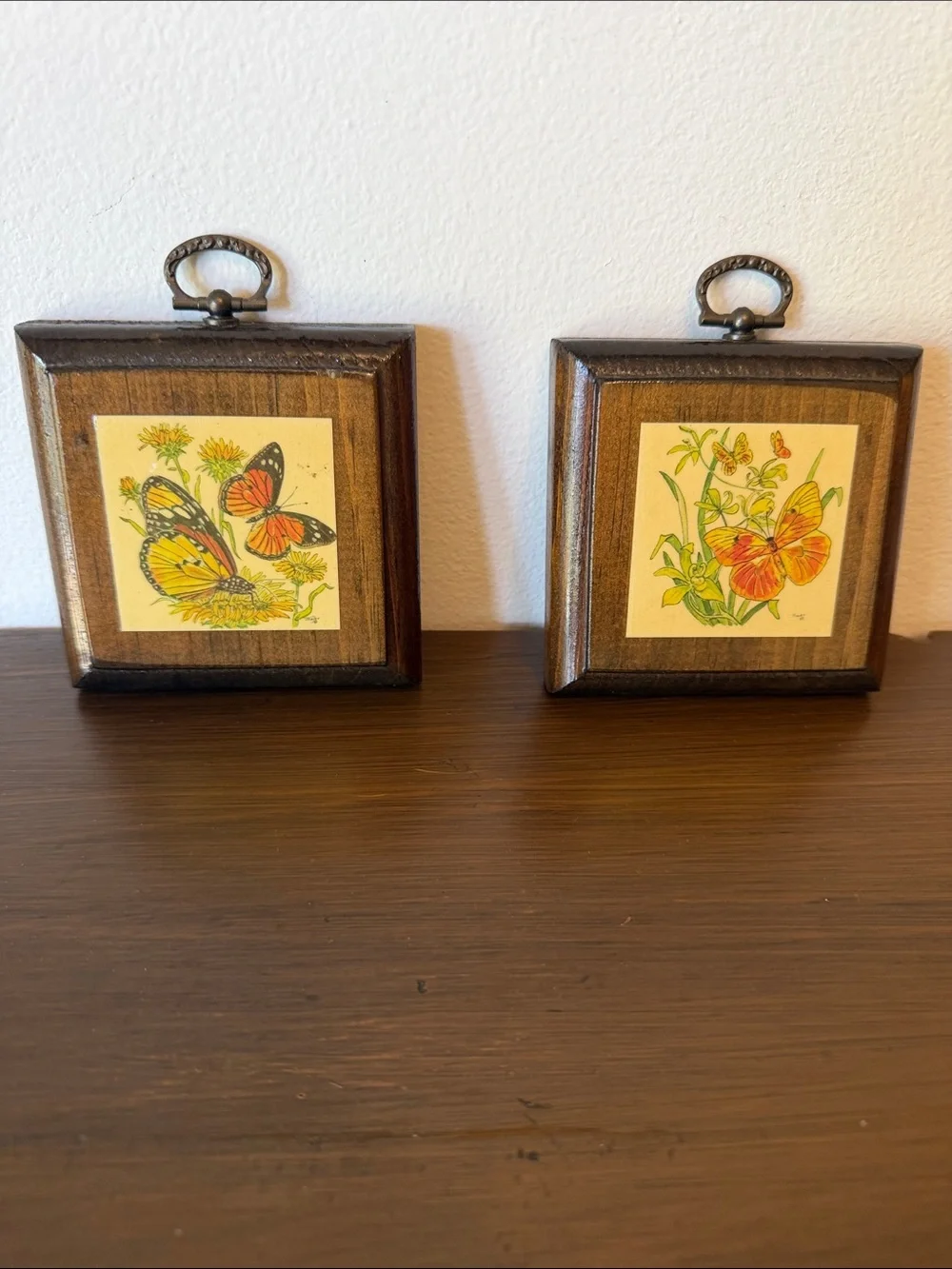 Set of 2 Butterfly Wall Plaques in Brown and Yellow